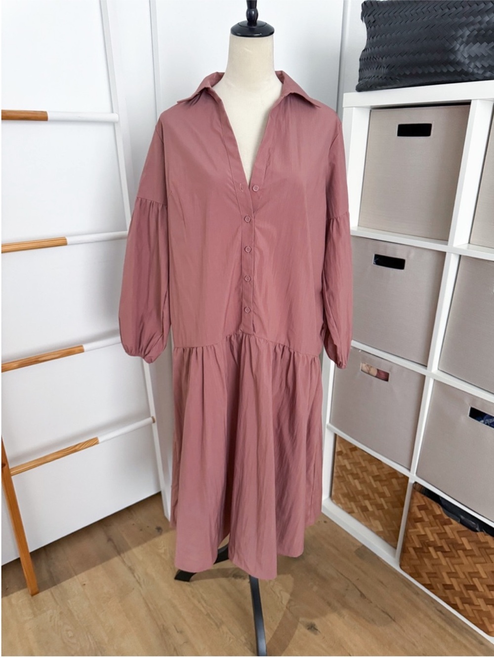 Anthropologie Maeve Taffeta Dress Button Front Rose Pink Midi - Picture 3 of 13